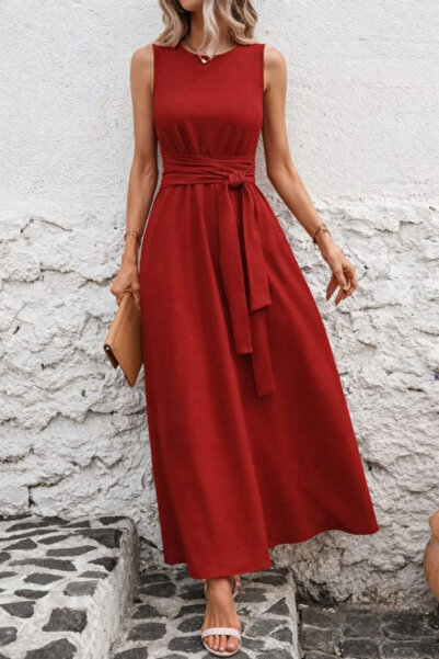 Efnaz style Women's Open Shoulders and Waist Tie Long Aerobin Dress