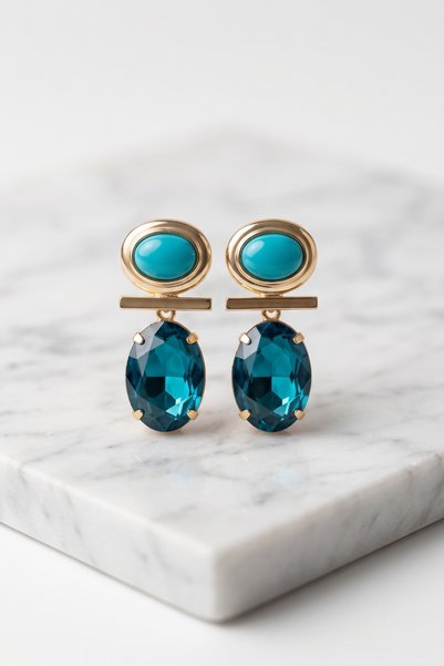 PETEK AKSESUAR Oval Crystal Hood Earrings 5 Cm.