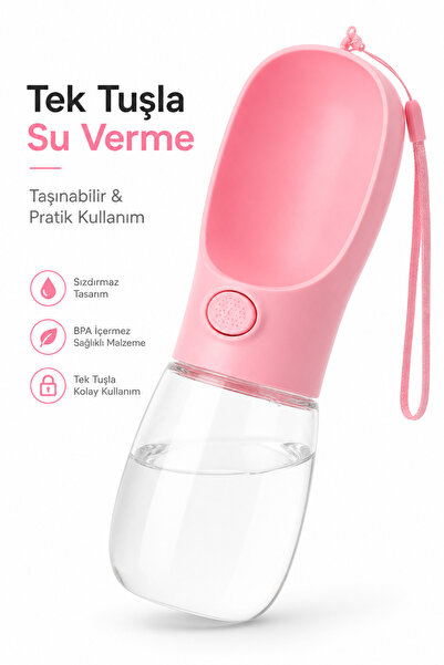 indirimsevinci Taşınabilir Kedi Köpek Su Şişesi 300 ml Tek Tuşlu Sızdırmaz Pr...