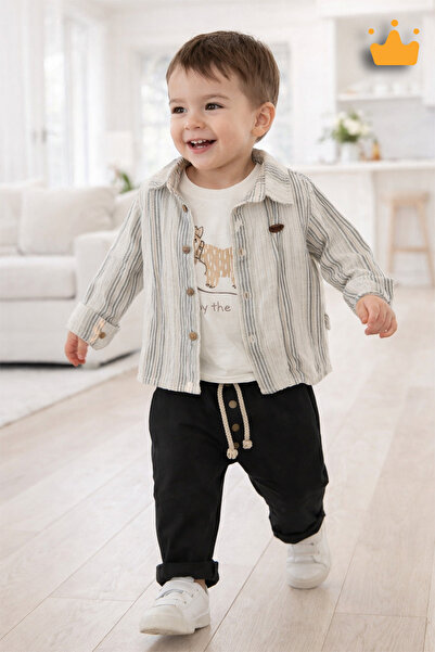 Babyhola طقم أطفال للأولاد الصغار مكون من 3 قطع مطبوع عليه كلب بيستي 2214