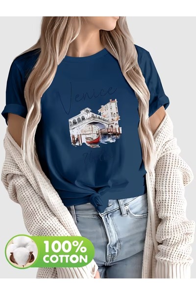 puolikuu Tricou cu imprimeu mixt pentru femei, confortabil, cu croială lejeră