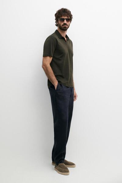 Massimo Dutti Kontrast şeritli pamuk karışımlı polo