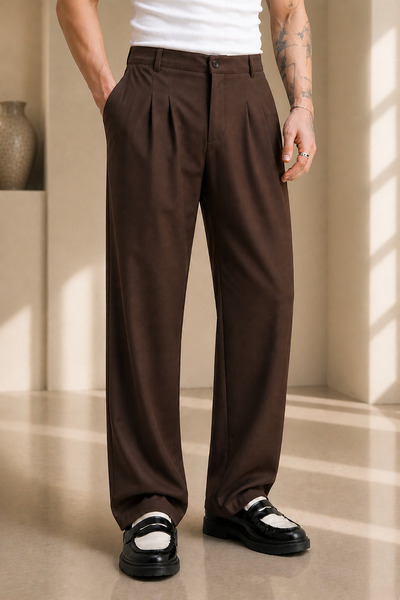 Men's Classic Fabric Pants Pleated Wide Leg Comfortable Cut Stylish Office Daily Use