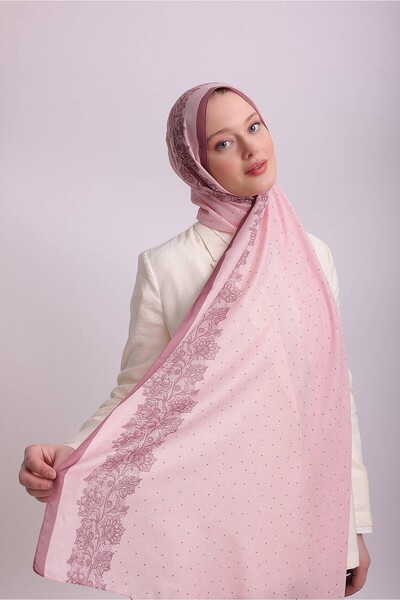 Ayshara Lace Point Patterned Single-Sided Shawl - Pink