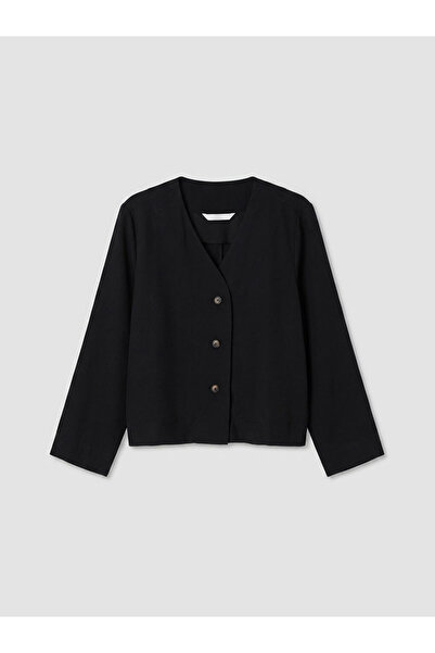 LC Waikiki Black V-Neck Modal Blend Blouse by Güli̇s Gi̇yi̇m