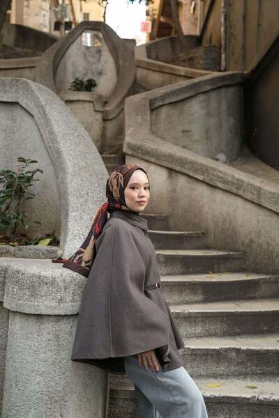 ENRİCO FERRİ Amore Tree Pattern Shawl - Bitter Brown-Multicolor