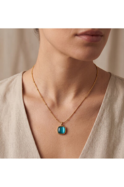 Twire Jewelry Turkuaz Taşlı Kolye – Gold Minimal Kolye – Şık Kadın Takı – Gün...