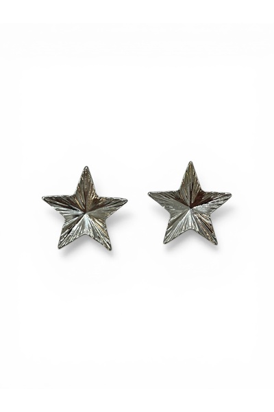 stravis Silver Color Textured Star Earrings