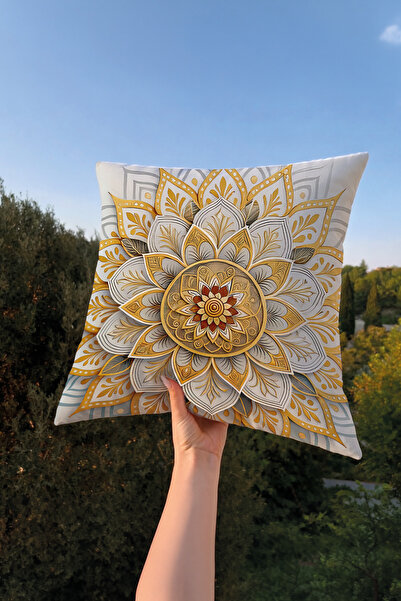 Charmbi Λευκό κάλυμμα μαξιλαριού Lotus 43x43 Διακοσμητική μαξιλαροθήκη με στά...