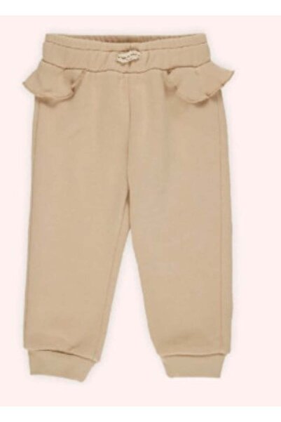 Panço Baby Girl Sweatpants with Ruffle Detail on the Back 0-3 Years Beige