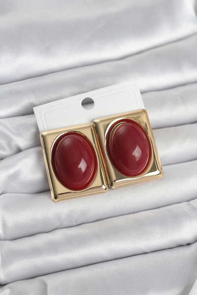 Generic Brand Burgundy Square Model Vintage Gold Color Women's Earrings