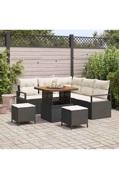 vidaxl Set de canapele pentru gradina cu perna 8 pcs Negru poliratan