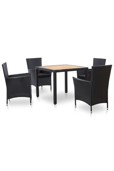vidaxl Set mobilier de exterior cu perne, 5 piese, negru, poliratan