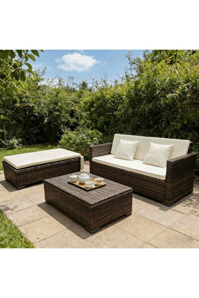 vidaxl Set mobilier de gradina cu perne, 2 piese, maro, poliratan