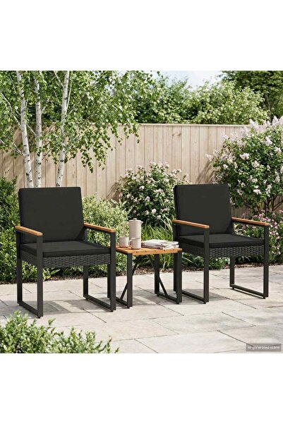 vidaxl Set de Mobilier pentru Exterior cu perna 3 pcs Negru poliratan