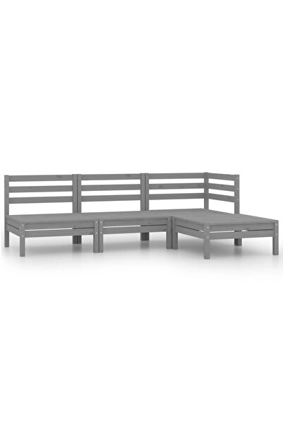 vidaxl Set mobilier de gradina, 4 piese, gri, lemn masiv de pin