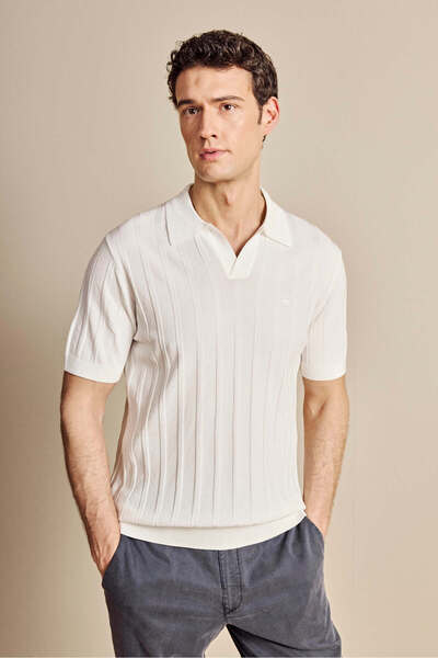 BROOKS BROTHERS Erkek Kırık Beyaz Düğmesiz Polo Yaka Rayon Kazak