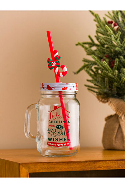 LC Waikiki New Year Themed Glass Cup With Straw 500 Ml