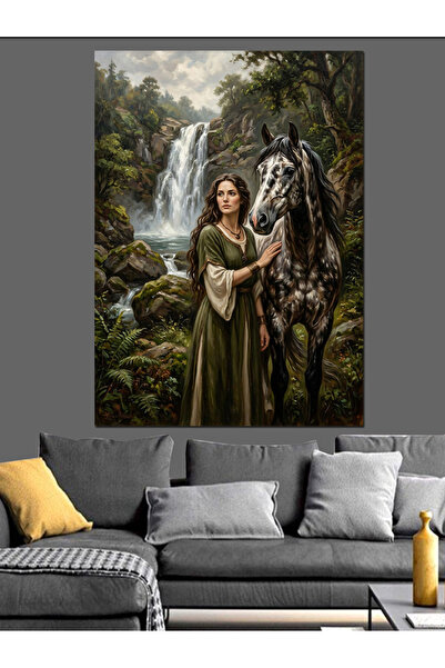 Artmeg Femeie elegantă care iubește calul în pădure - Tablou decorativ din pâ...