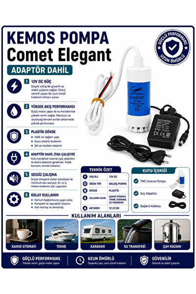 Kemos elegant 220-12 Volt Mini Dalgıç Adaptörlü otomat (SIVI TRANSFER) Pompası