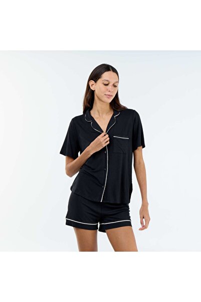 KIABI 2-Piece Short Marled Viscose Pyjamas Black