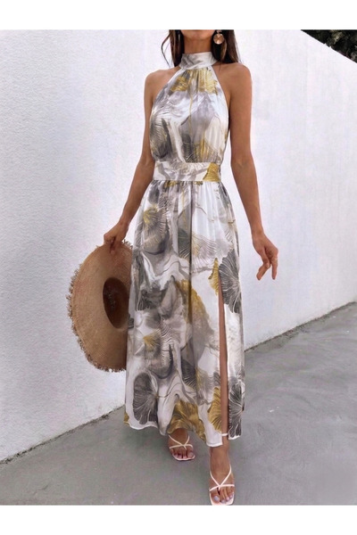 mass fashion Γυναικείο φόρεμα σατέν με σχέδιο