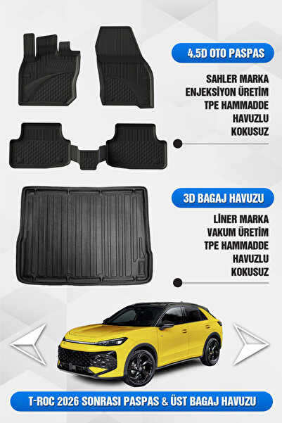 Sahler Volkswagen T-Roc 2026 Sonrası Uyumlu 4.5D Premium Havuzlu Oto Paspas v...