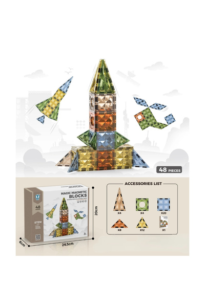 ByCaretta Karton Kutulu Doğal Renkler Magnetic Yapı Blokları 3D Puzzle 48 Par...