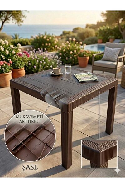 EVKO MOBİLYA Rattan 90x90 Masa, Plastik Masa, Bahçe Balkon Teras Masası, Kare...