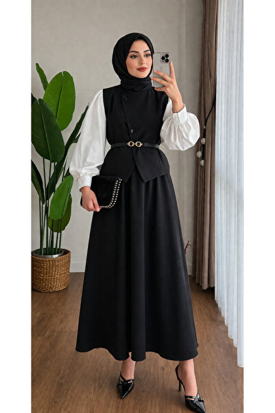Lior Design Hijab Top and Bottom Vest Skirt Belted Set