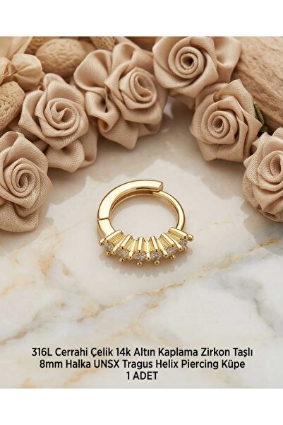 UygunGümüşçülük 316L Cerrahi Çelik Altın Kaplama Kararmaz Alerji Yapmaz Zirko...