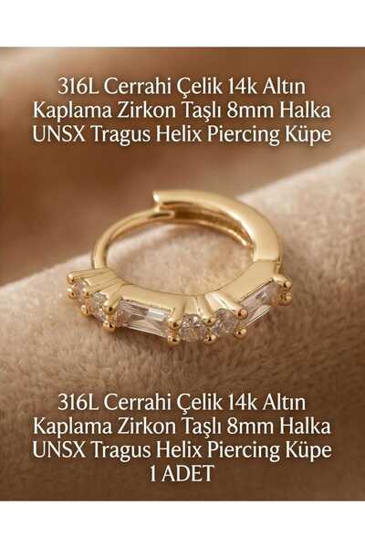 UygunGümüşçülük 316L Cerrahi Çelik Altın Kaplama Kararmaz Alerji Yapmaz Zirko...