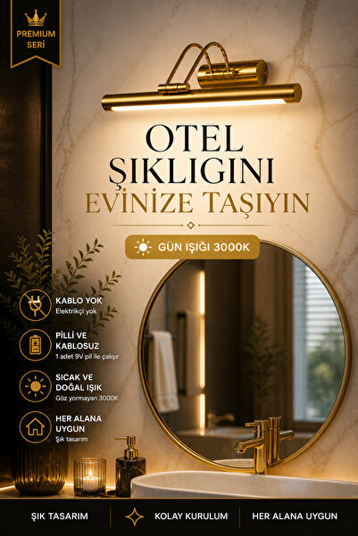 luxshome Pilli Gold LED Duvar Apliği 3000K Gün Işığı Ayna Üstü Tablo Aydınlat...