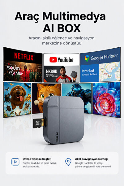 solvis AI BOX Kablosuz CarPlay & Android Auto Multimedya Dönüştürücü