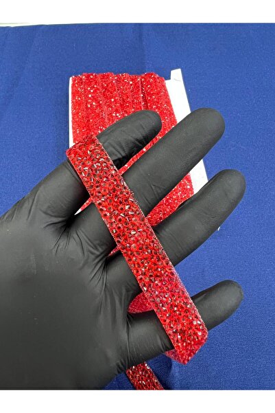 KAYA ARNİCA TEKSTİL Red Shiny Stone Strip Iron-On 1.5 cm