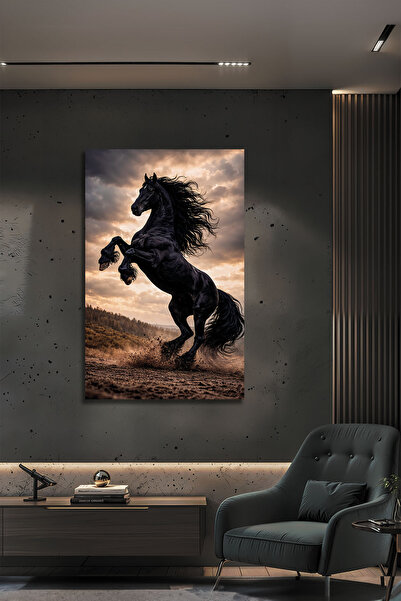 Parıltı Yayınları Siyah Şahlanan At Figürlü Salon Ofis İçin Dekoratif Modern ...