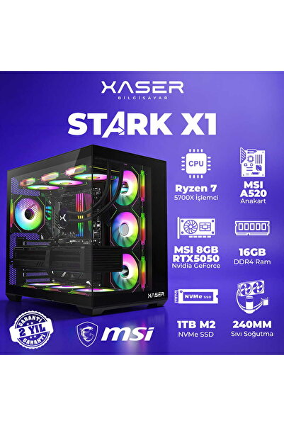 XASER STARK X1 Ryzen 7 5700X 16GB Ram 1TB M.2 NVMe SSD 8GB RTX5050 Sıvı Soğut...