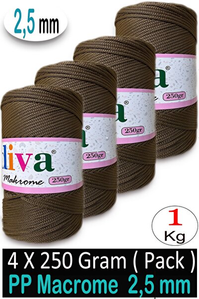 Diva İplik 2,5 χιλιοστά Πολύπολυ Μακραμέ (1 κιλό) 208 Κακάο (Συσκευασία των 4)