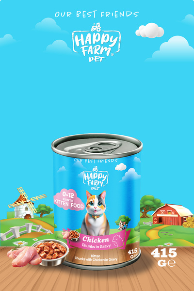 happy farm Yavru Kedi Maması Tavuklu 415 Gr 12 Adet