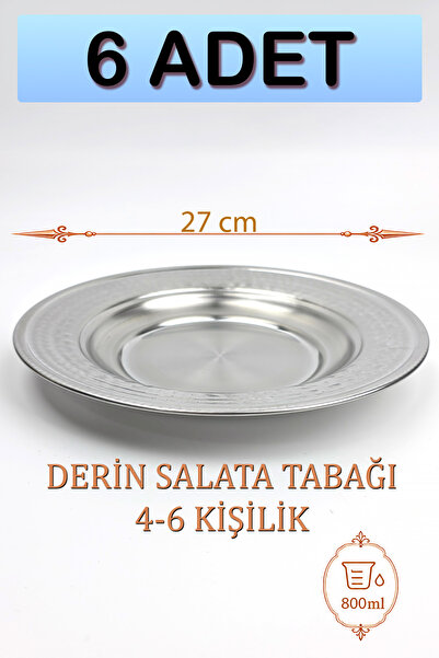 Binbir Trend 27 cm Krom Çelik Derin Salata Tabağı, 800 ml Paslanmaz Servis Ta...