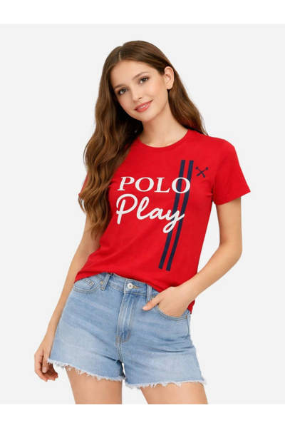 Polo Play By Styli تي شيرت للفتيات المراهقات برقبة دائرية وشعار جرافيك