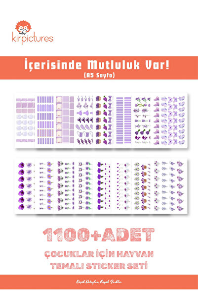Kirpictures Lila Sticker Seti 750+ Adet Lila Temalı Mat Kuşe Sticker Seti - E...