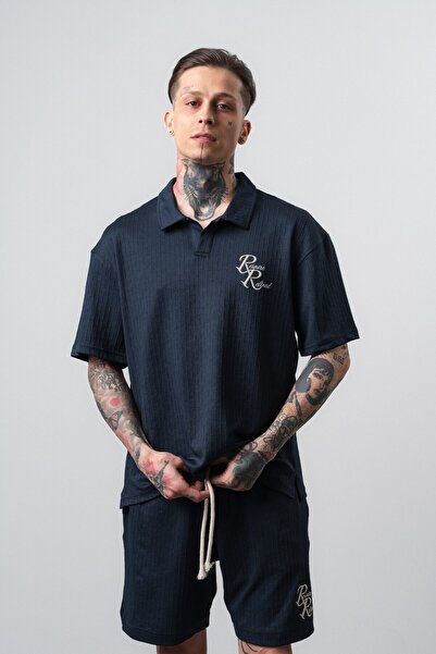 Respire Men's Relined Written Regular Fit T-Shirt Navy Blue