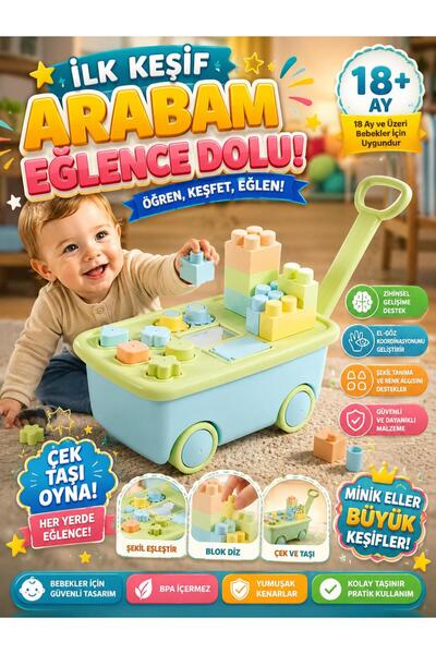 SAZ Bebek Aktivite Arabası Eğitici Bloklu Çekçek Oyuncak Zeka Geliştirici 18+...