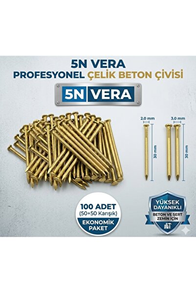 5NVERA 100'lü Beton Çivisi Ekonomik Seti | 2x30 mm + 3x30 mm Karışık Paket | ...