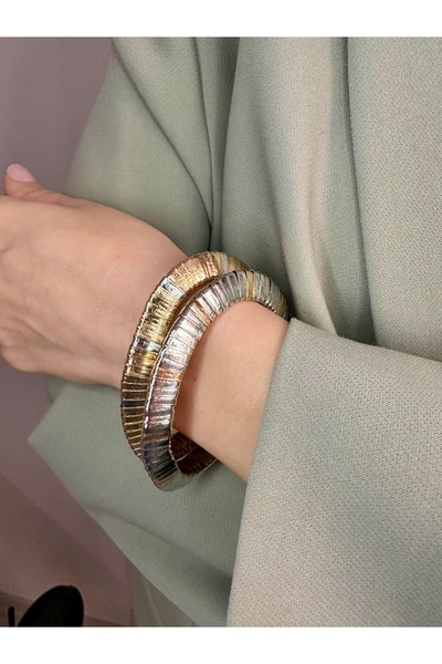 Vivante Silver&Gold Interlocking Flexible Structure Modern Design Tarnish-Resistant Steel Bracelet