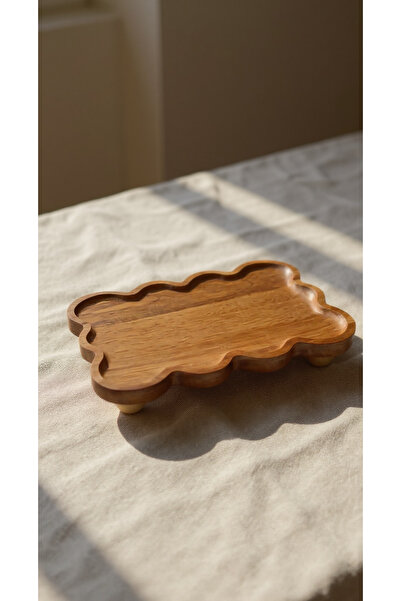 zezedesing Akasya Ahşap Top Ayaklı Sunum Tabağı 32x23x5CM - Doğal Yükseltici ...