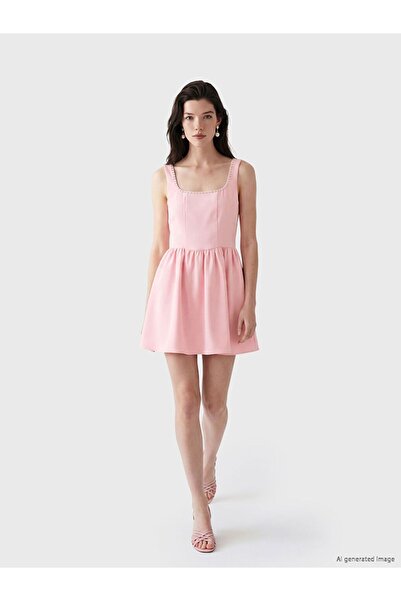 LC Waikiki LCW Comfort Kare Yaka Taşlı Mini Elbise