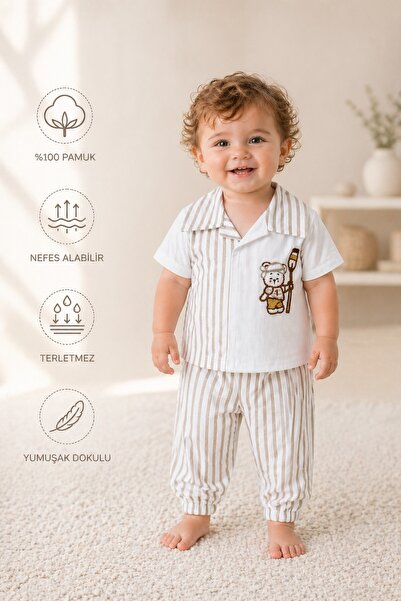 METEOR BABY Baby Boy Striped Shorts Set with Embroidery Detail Summer Baby Bo...