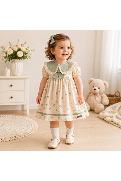 kizu Rochie elegantă pentru fetițe 6-24 luni, cu guler verde și imprimeu flor...
